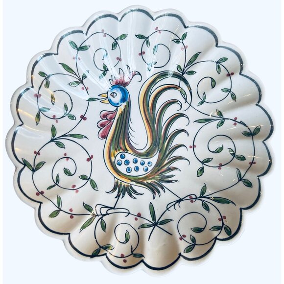 Hand-Painted Outeiro Rooster Decorative Plate 180 Portugal Ceramic 6" Scalloped - Picture 6 of 6
